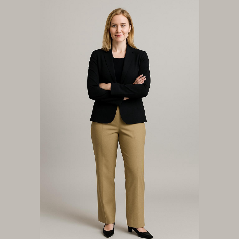 Banana Republic tan trousers, flat panel with side zip, size 8, Like New